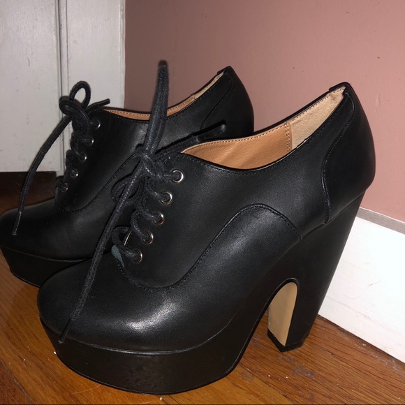 Shellys London black platform wedge lace up 6 36 - Picture 8 of 8